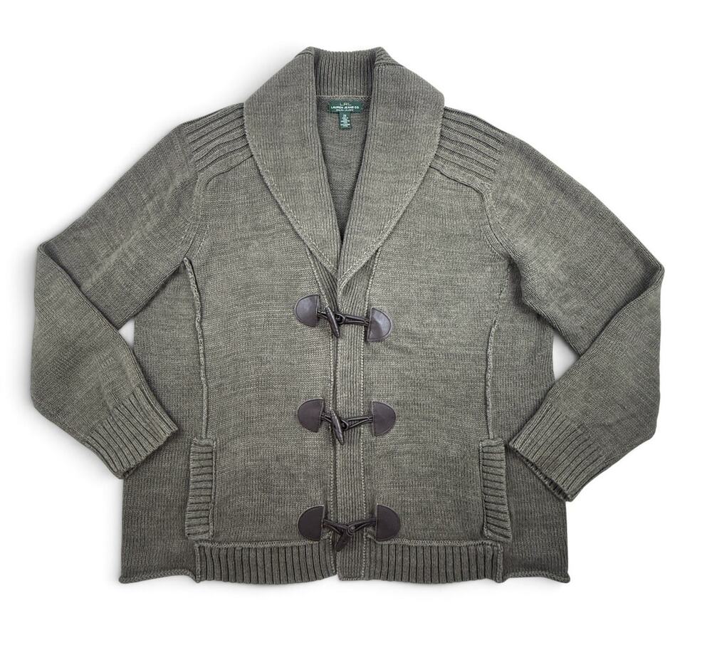 LRL Ralph Lauren Jean Cardigan Toggle Shawl Collar Sweater Olive Beige Womens 2X